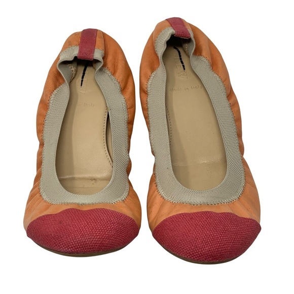 J.Crew Orange Leather Cap Toe Color Block Mila Ballet Flats Size 8 - Picture 2 of 11